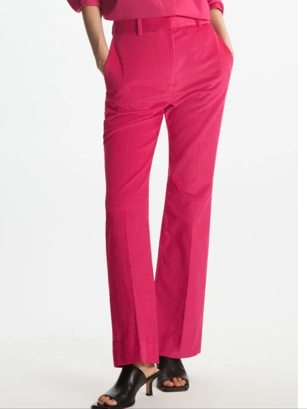 COS High Waist Corduroy Flare Trouser In Fuschia Pink